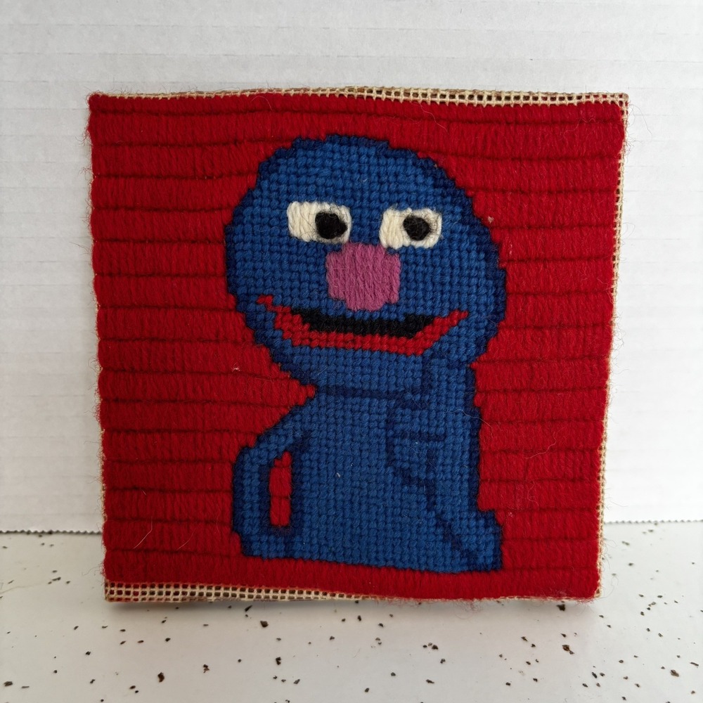 Vintage Completed Cross-stitch Piece - sesame Street Grover 5x5"